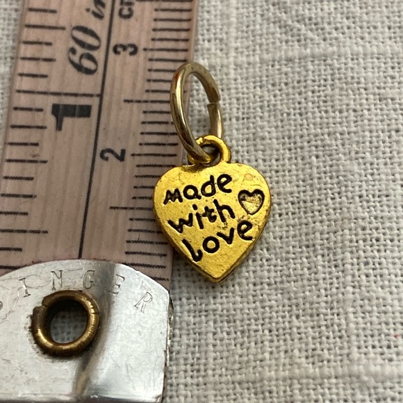5/$10❤️❤️❤️NEW BRASS MADE WITH LOVE CHARM PENDANT - Picture 2 of 2
